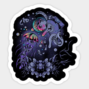 cat and jellyfish friendship Sticker